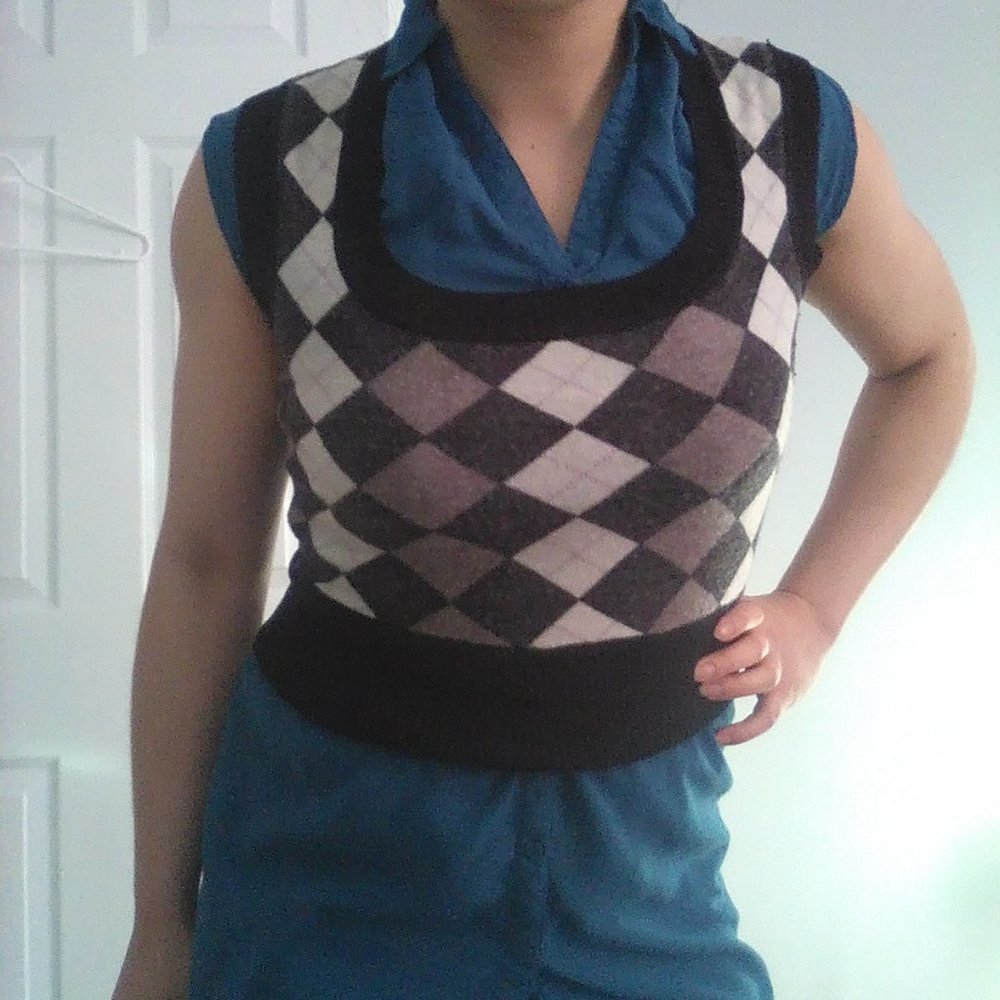 Blue Long line Short Sleeve Button Up Top.